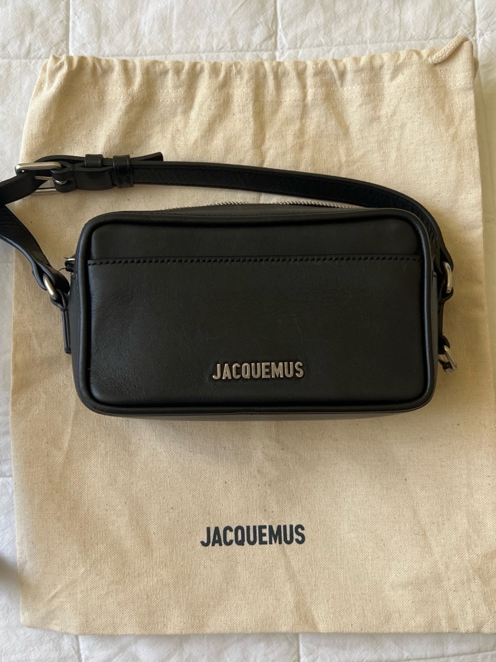 Jacquemus Black Leather Bag with Silver Logo